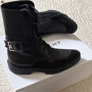 Givenchy Black Mixed-Material Lace-Up Combat Boots